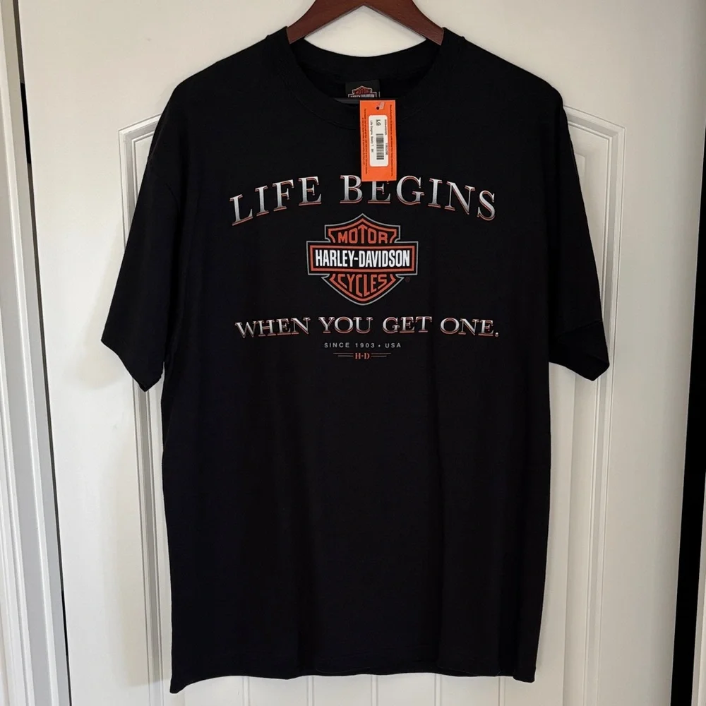 Harley-Davidson Life Begins Get One Eagle Nest USA Motorcycle Black Mens Large - Picture 7 of 15